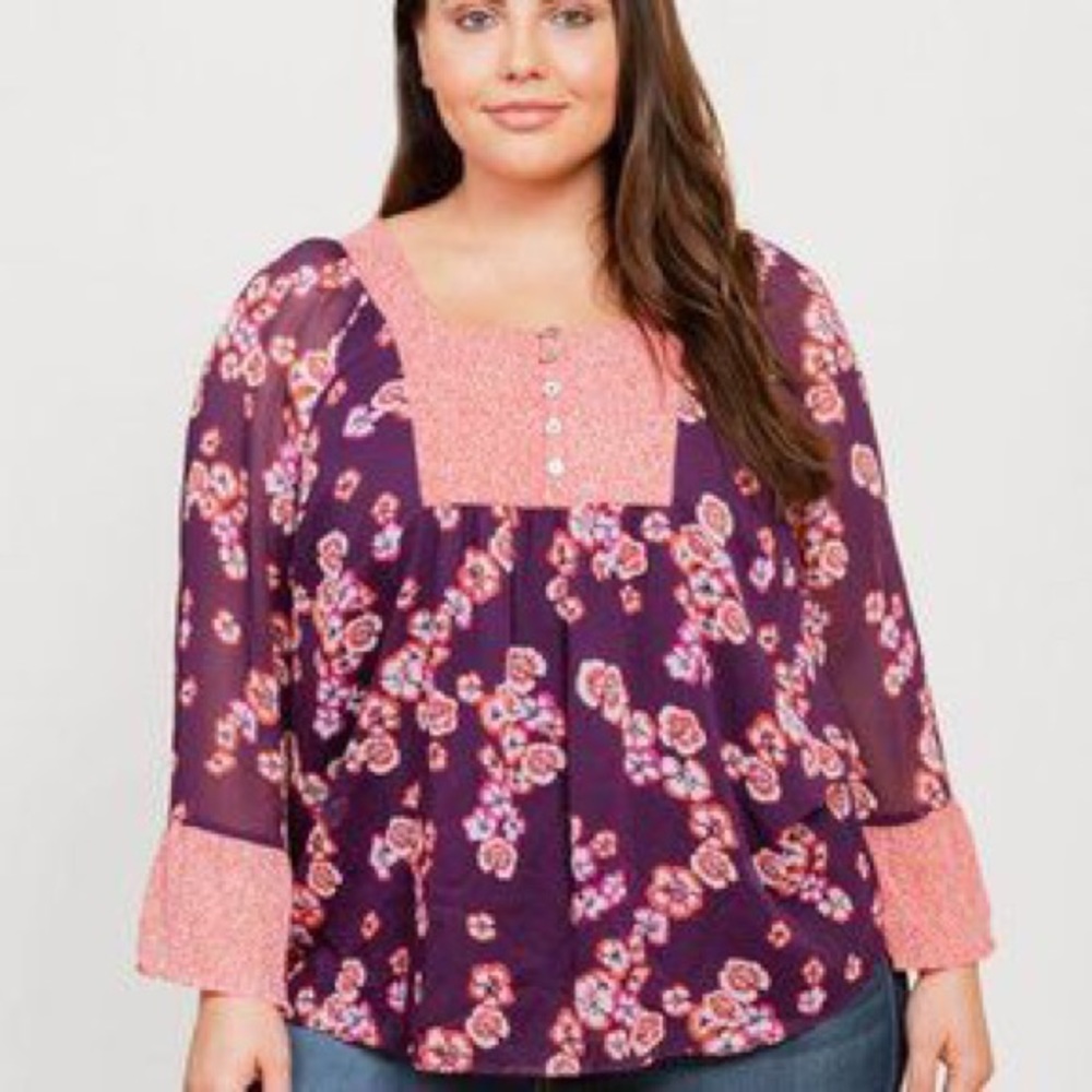 Anthropologie NWT Size 1X Daniel Rainn Euphemia Floral Blouse